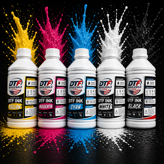 Premium DTF Ink Bundle – CMYK + White + Black 1L Bottles